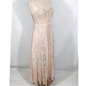 NWT Foxiedox Lace Overlay Dress in Cream and Tan lace 4